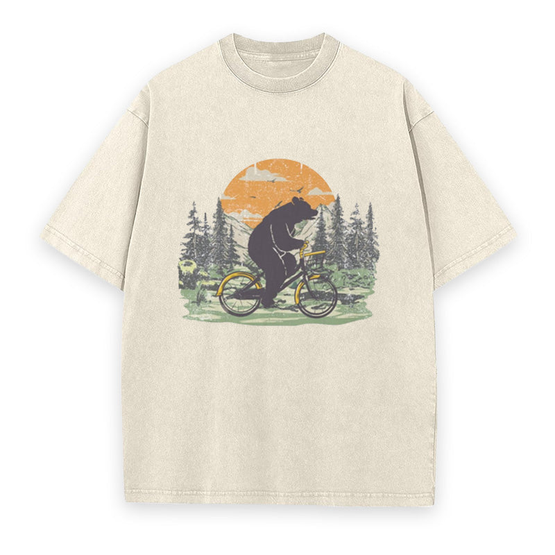 Funny Bear on Bicycle Unisex Tee