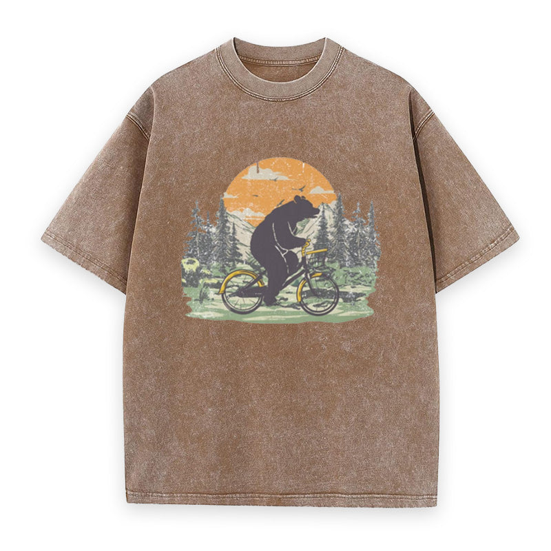 Funny Bear on Bicycle Unisex Tee