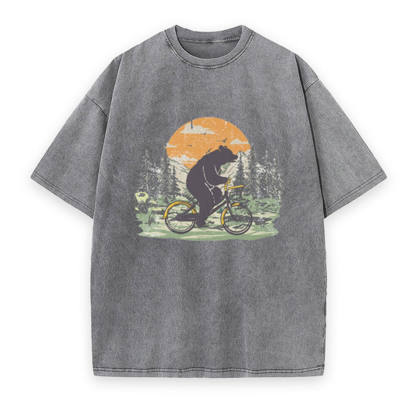 Funny Bear on Bicycle Unisex Tee