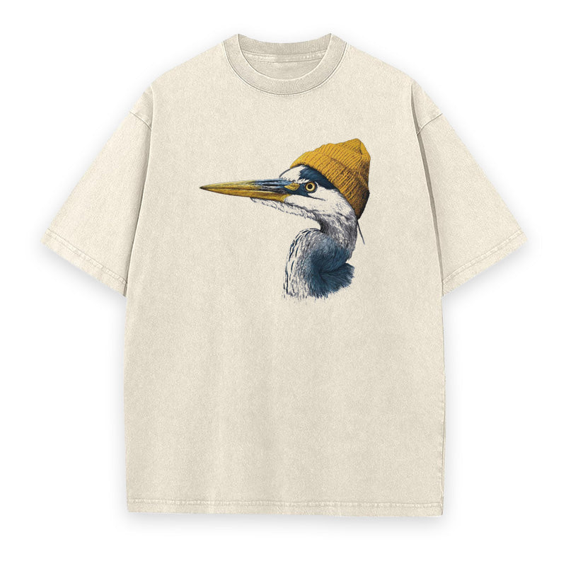 Blue Heron Wearing Beanie Unisex Tee