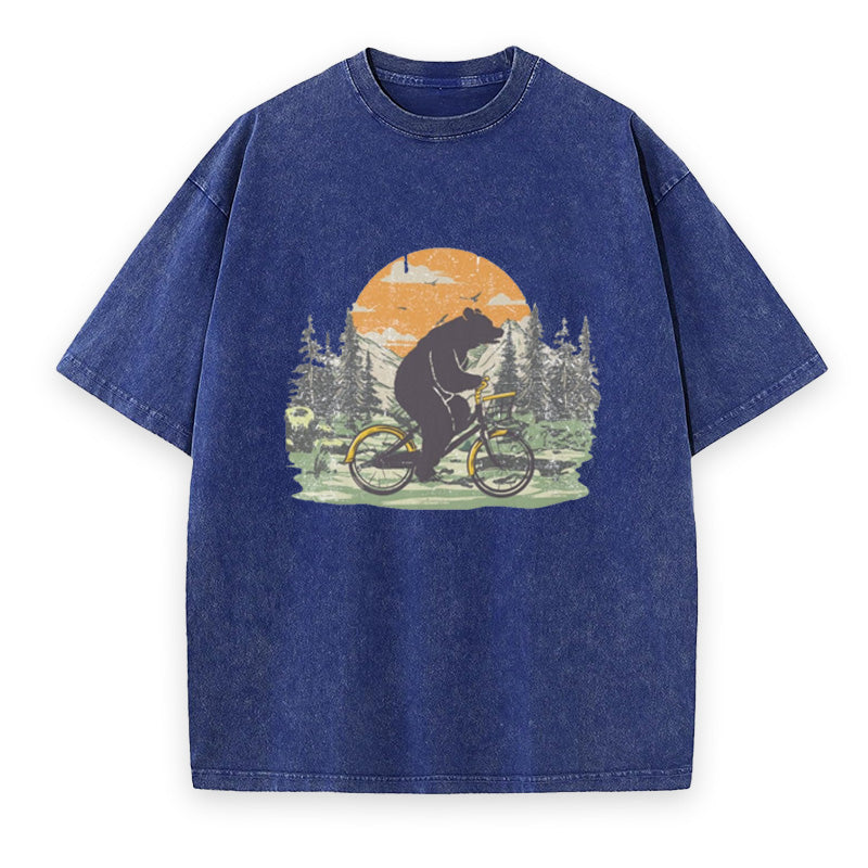Funny Bear on Bicycle Unisex Tee