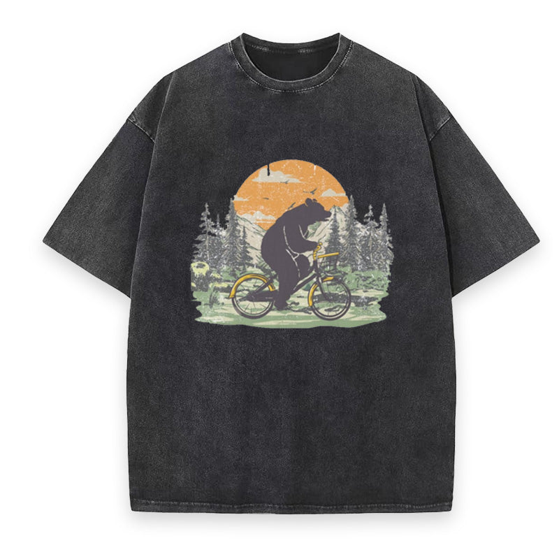 Funny Bear on Bicycle Unisex Tee