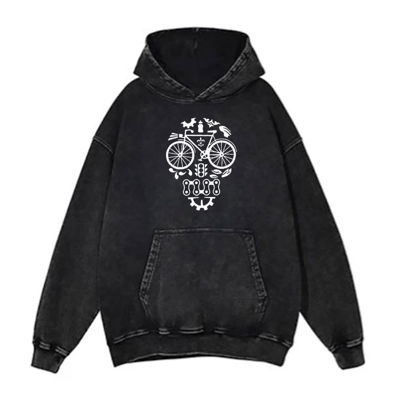 Bicycle with a skull face design hoodies
