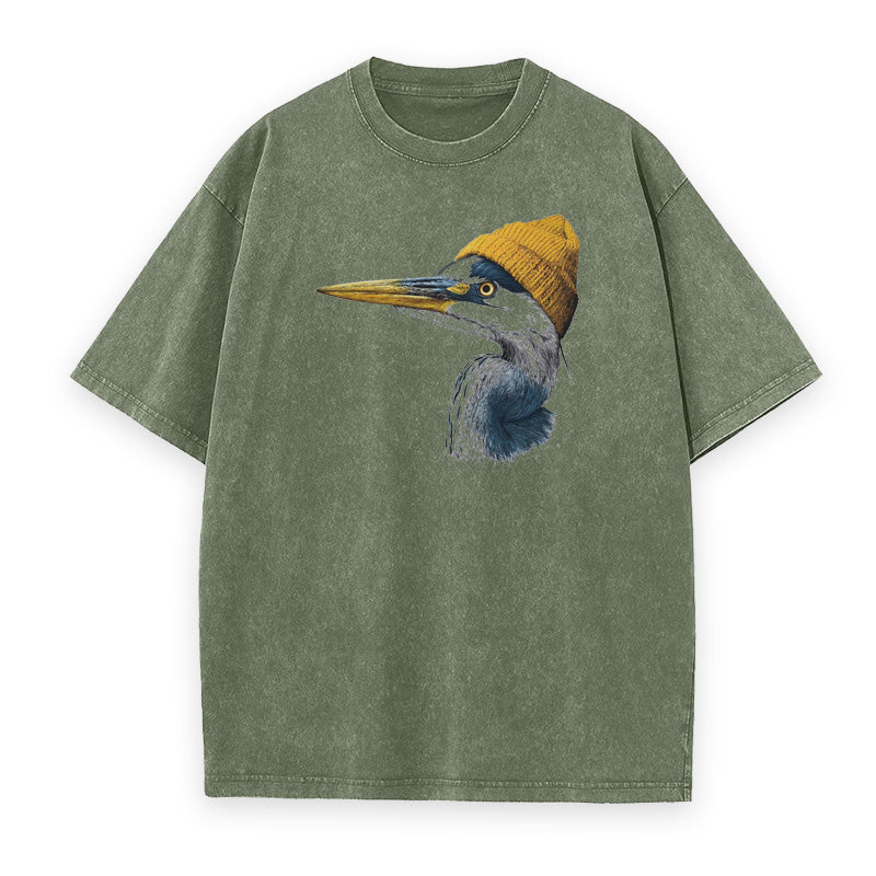 Blue Heron Wearing Beanie Unisex Tee