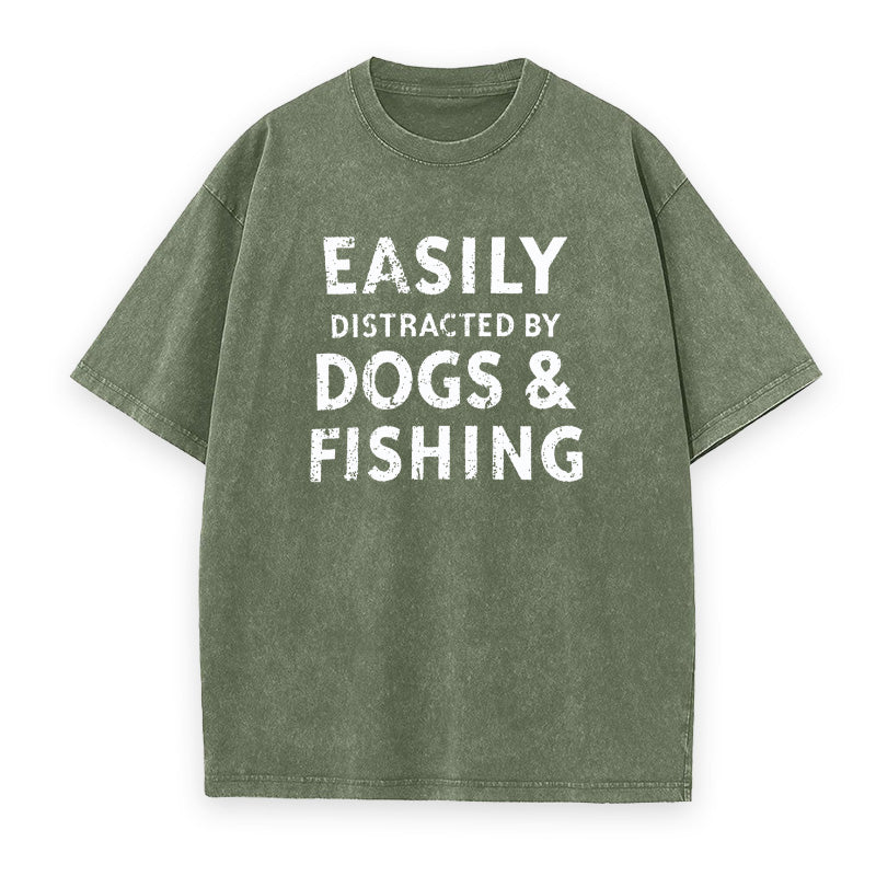 Easily Distracted By Dogs and Fishing Unisex Tee
