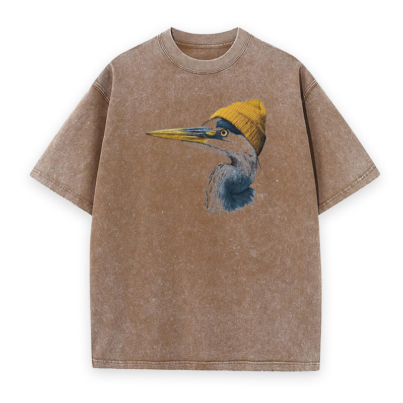 Blue Heron Wearing Beanie Unisex Tee