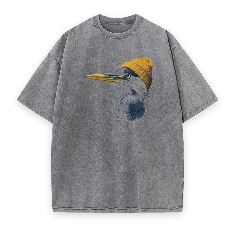 Blue Heron Wearing Beanie Unisex Tee