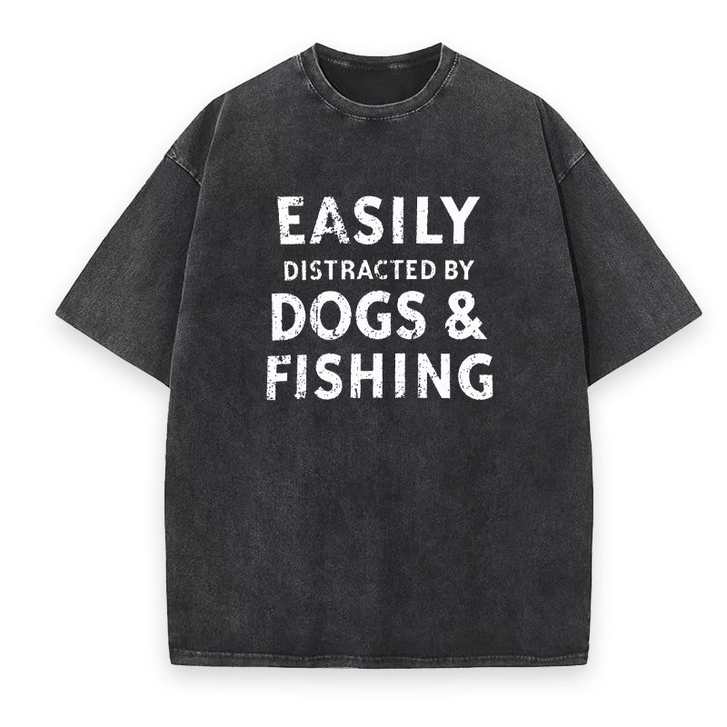Easily Distracted By Dogs and Fishing Unisex Tee